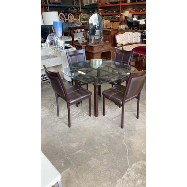METAL BASE GLASSTOP TABLE WITH 4 CHAIRS