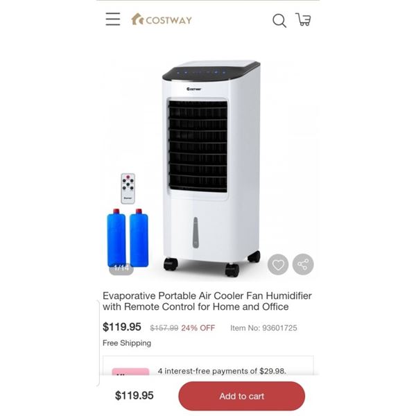 COSTWAY EVAPORATIVE AIR COOLER FAN RETAIL $119.95