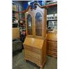 Image 1 : OAK DROPFRONT DESK GLASS DOOR DISPLAY CABINET