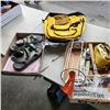 Image 1 : 2 TRAYS OF SANDLES, STAPLER, BACKPACK AND TP HOLDER