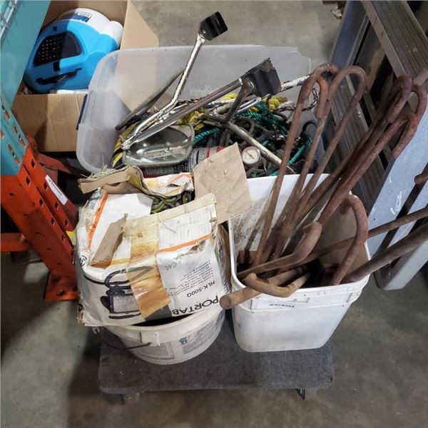 LOT OF ROPE, TRUCK MIRRORS, ANCHOR BOLTS AND MORE