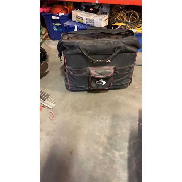 HUSKY TOOL BAG WITH SKILSAW, HAND PLANER, HAND CRANK WINCH