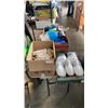 Image 1 : 3 BOXES AND TRAY OF KITCHEN ITEMS, FABRIC BANDAGES, LINENS, AIR FRESHENERS
