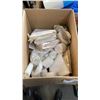 Image 2 : 3 BOXES AND TRAY OF KITCHEN ITEMS, FABRIC BANDAGES, LINENS, AIR FRESHENERS