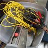 Image 2 : TOTE OF BATTERY CHARGER, TILE SAW, EXTENTION CORD, JERRY CANS, TRUCK TIE DOWNS AND IGLOO COOLER