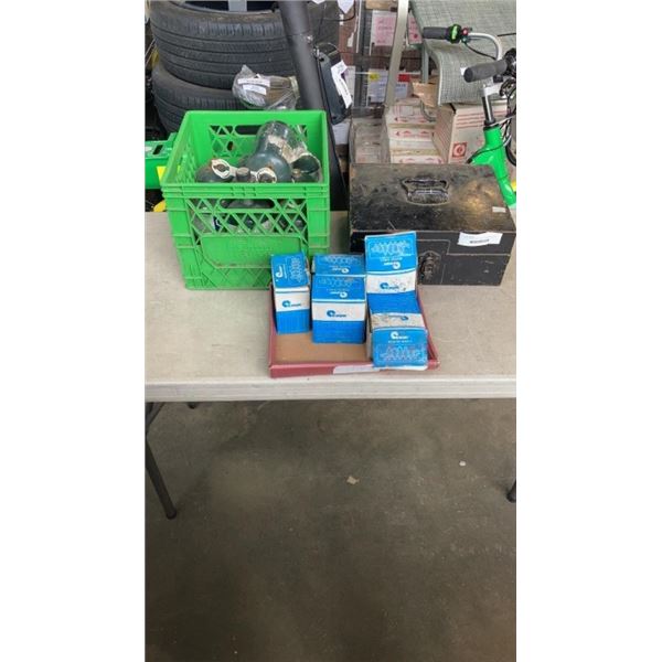 CASE, CRATE AND TRAY OF SPEED DRILLS, BITS, GRINDING BITS AND PROPANE TANKS, SOME FULL