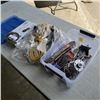 Image 1 : TOTE OF EXTENTION CORDS, POWER BARS AND AUTO PARTS