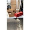 Image 1 : TOOLBOX WITH CONTENTS WITH 2 BOXES OF FELT HEXAGONS, FLAGS AND MORE