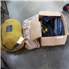 Image 1 : BOX OF SWIM FINS, AIR MATTRESS WITH COLUMBIA SLEEPING BAG AND COVER