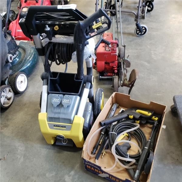 KARCHER 1900 PSI PRESSURE WASHER WITH TRAY OF SPARE GUNS/NOZZLES