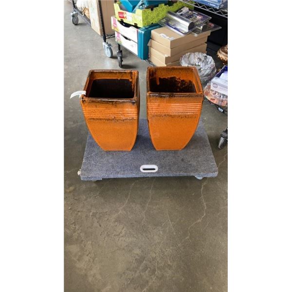 2 GLAZED POTTERY PLANTERS 18 INCHES TALL