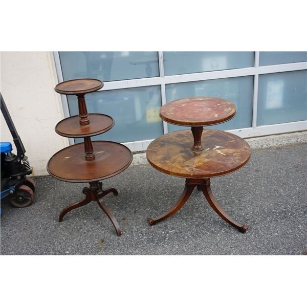 2 ANTIQUE PARLOUR TABLES - 2 TIER AND 3 TIER