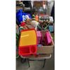 Image 1 : 4 BOXES OF KIDS TOYS, COSTUMES, PUZZLES, ACTION FIGURES, STUFFED ANIMALS, DOG TOYS