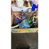 Image 2 : 4 BOXES OF KIDS TOYS, COSTUMES, PUZZLES, ACTION FIGURES, STUFFED ANIMALS, DOG TOYS