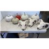 Image 1 : LOT OF DECORATIVE PUMPKINS AND PLASTIC RAM SKULLS