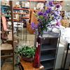 Image 2 : RED VASE OF ARTIFICIAL FLOWERS  AND BASKET OF ARTIFICIAL PLANT