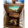 Image 2 : BOX AND CRATE OF COLLECTIBLES, VINTAGE PICTURES, CARVINGS