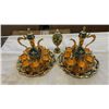 Image 1 : 2 METAL COFFEE SETS ON TRAYS AND DECORATIVE EGG CONTAINER