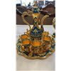 Image 4 : 2 METAL COFFEE SETS ON TRAYS AND DECORATIVE EGG CONTAINER