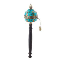 Tibet Brass Turquoise Prayer Wheel (ANT-636)
