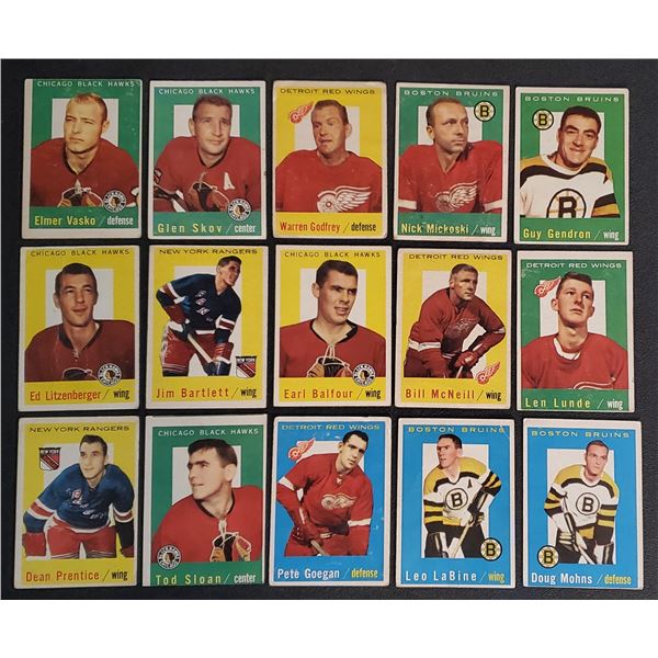 1959-60 Topps Hockey - Lot of 15 cards - VG