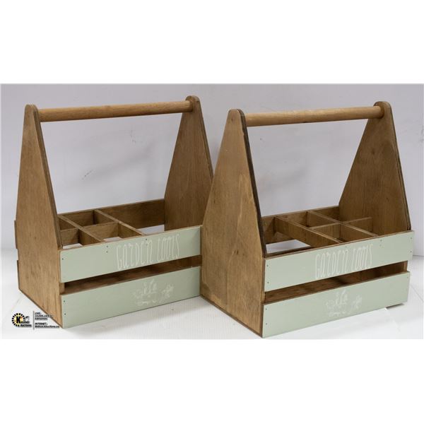 LOT OF 2 NEW WOODEN GARDEN TOOL BOXES