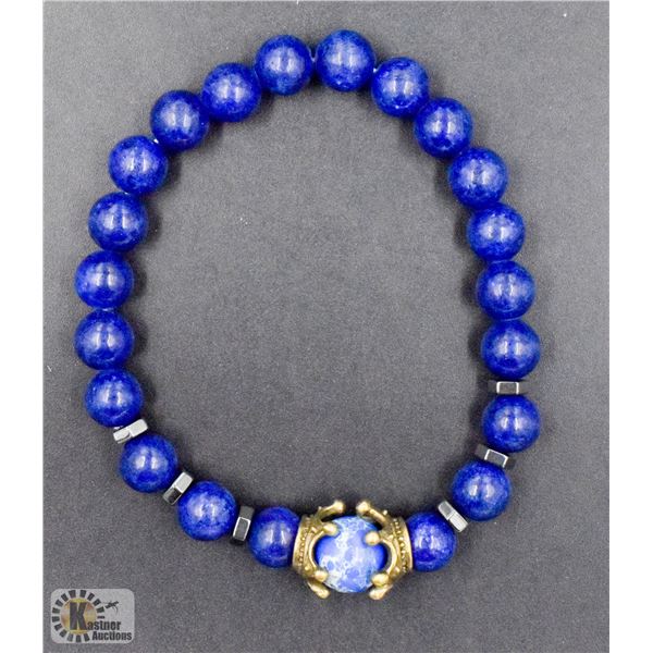 #30-NATURAL  LAPIS LAZULI CROWN BRACELET 8"