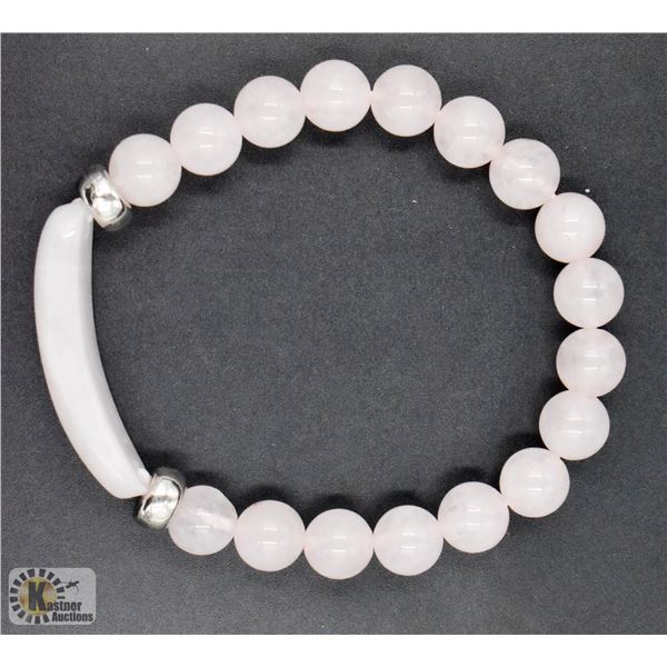 #26-NATURAL PINK JADE BRACELET 8"