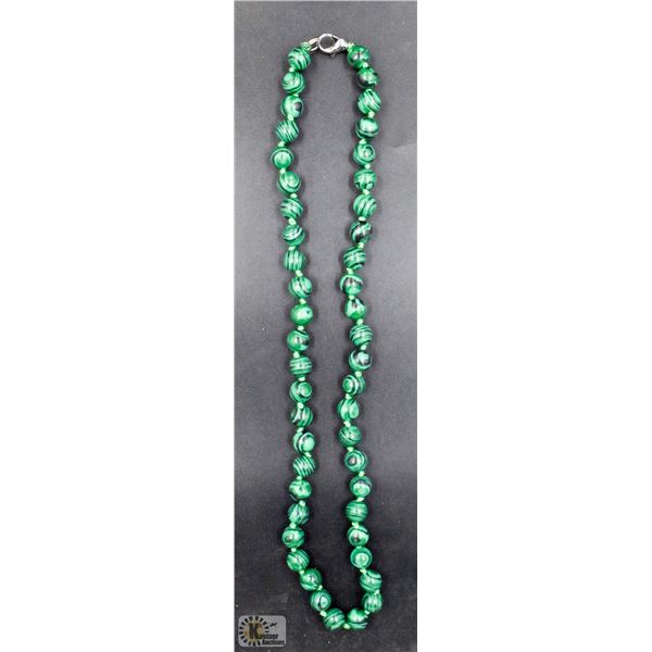 #36-GREEN BEAD MALACHITE NECKLACE8MM/ 18"