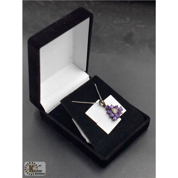 83-#NATURAL UNHEATED AMETHYST & CZ NECKLACE 18"