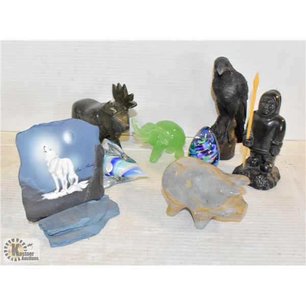 DECOR FIGURES (SOAPSTONE AND GLASS)