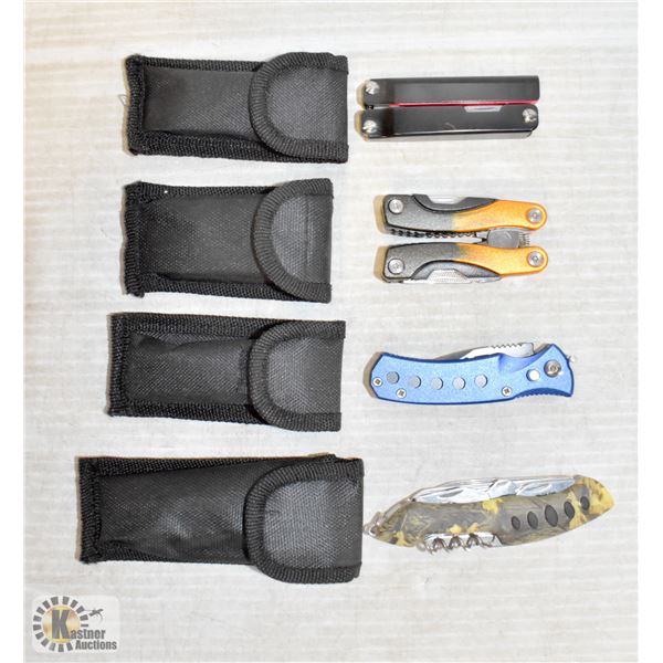 LOT OF 4 ASSORTED POCKET KNIVES AND MULTI TOOLS