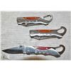 Image 1 : LOT OF 3 FOLDING STEEL KNIVES WITH CARABINER CLIPS