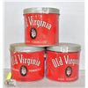 Image 1 : LOT OF 3 VINTAGE OLD VIRGINIA TOBACCO TINS