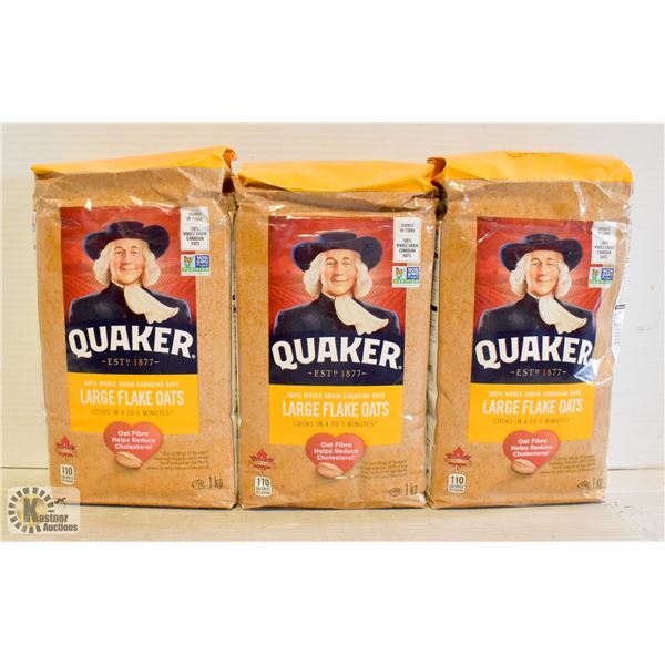 3 BAGS OF QUAKER LARGE FLAKE OATS 1KG BAGS