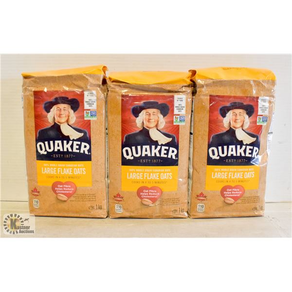 3 BAGS OF QUAKER LARGE FLAKE OATS 1KG BAGS