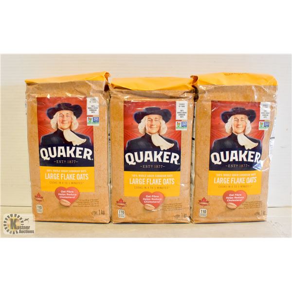 3 BAGS OF QUAKER LARGE FLAKE OATS 1KG BAGS