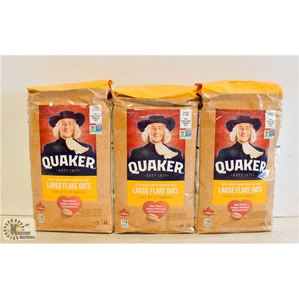 3 BAGS OF QUAKER LARGE FLAKE OATS 1KG BAGS