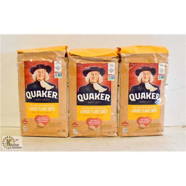 3 BAGS OF QUAKER LARGE FLAKE OATS 1KG BAGS