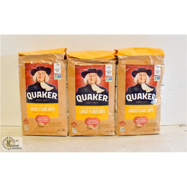 3 BAGS OF QUAKER LARGE FLAKE OATS 1KG BAGS