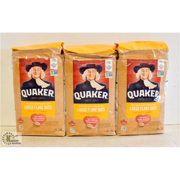 3 BAGS OF QUAKER LARGE FLAKE OATS 1KG BAGS