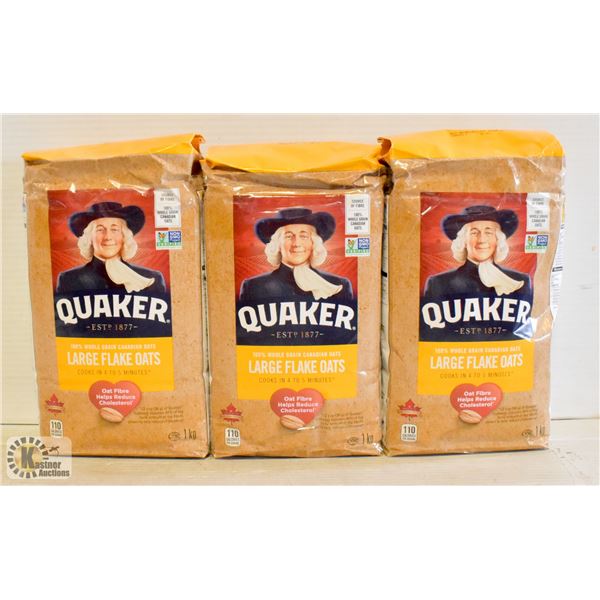 3 BAGS OF QUAKER LARGE FLAKE OATS 1KG BAGS