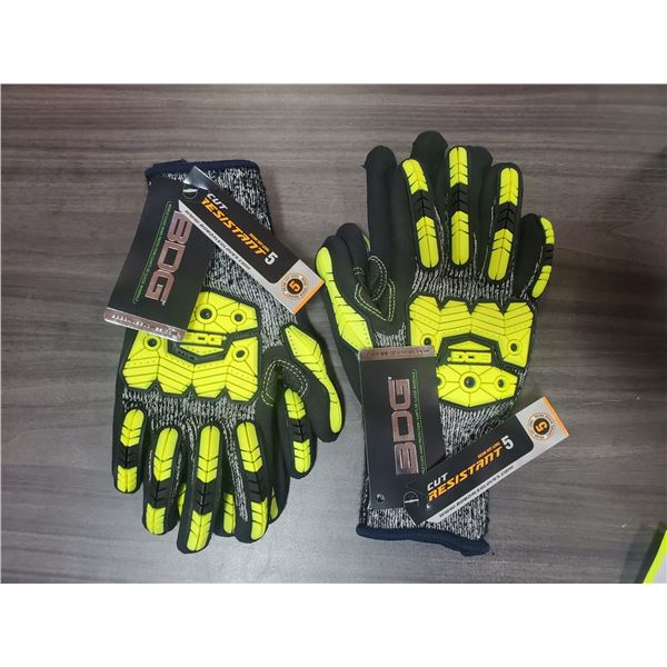 2 PAIRS OF BDG LEVEL 5 CUT RESISTANT GLOVES SZ L