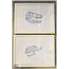 Image 1 : PAIR OF DINO SKULL FRAMED PRINTS