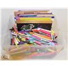 LARGE LOT OF ADULT COLOURING BOOKS PLUS MARKERS