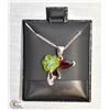 Image 1 : #54-NATURAL GREEN QUARTZ ,GARNET PENDANT NECKLACE