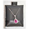 #45-NATURAL RED RUBY & CZ PENDANT NECKLACE 18"