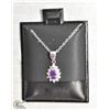 Image 1 : #36-NATURAL AMETHYST &CZ  PENDANT NECKLACE