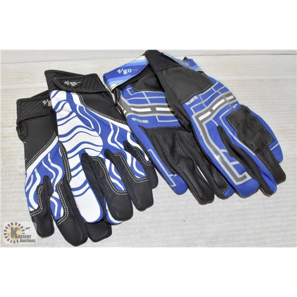 2 NEW PAIRS OF BLACK AND BLUE RIDING GLOVES