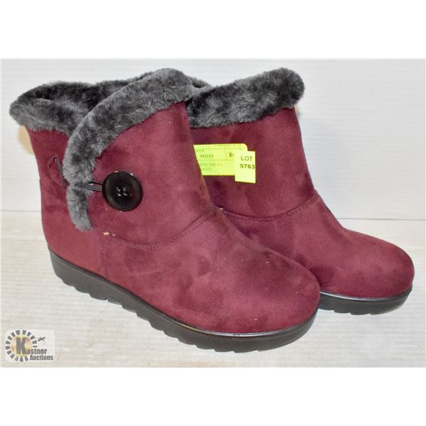 PAIR OF WOMENS SIZE 6.5 BURGUNDY BOOTS